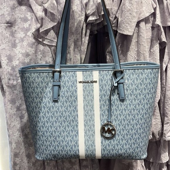 Michael Kors Jet Set Travel Medium Carryall Tote Chambray Multi - Picture 8 of 16